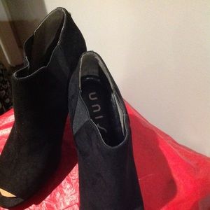 Women's Black Suede Peeptoe Bootie